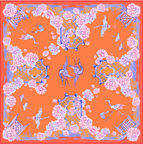 Crane Lagoon - Orange - 100% Silk Twill Scarf